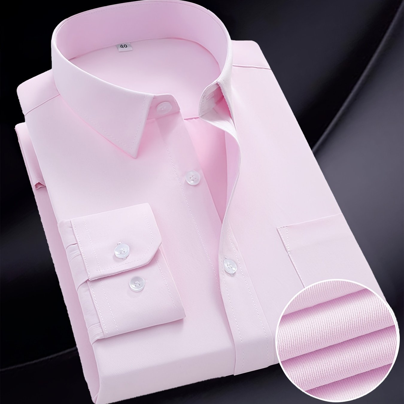 Men's Solid Color Long Sleeve Dress Shirt Cotton Polyester Regular Fit for Formal Wear