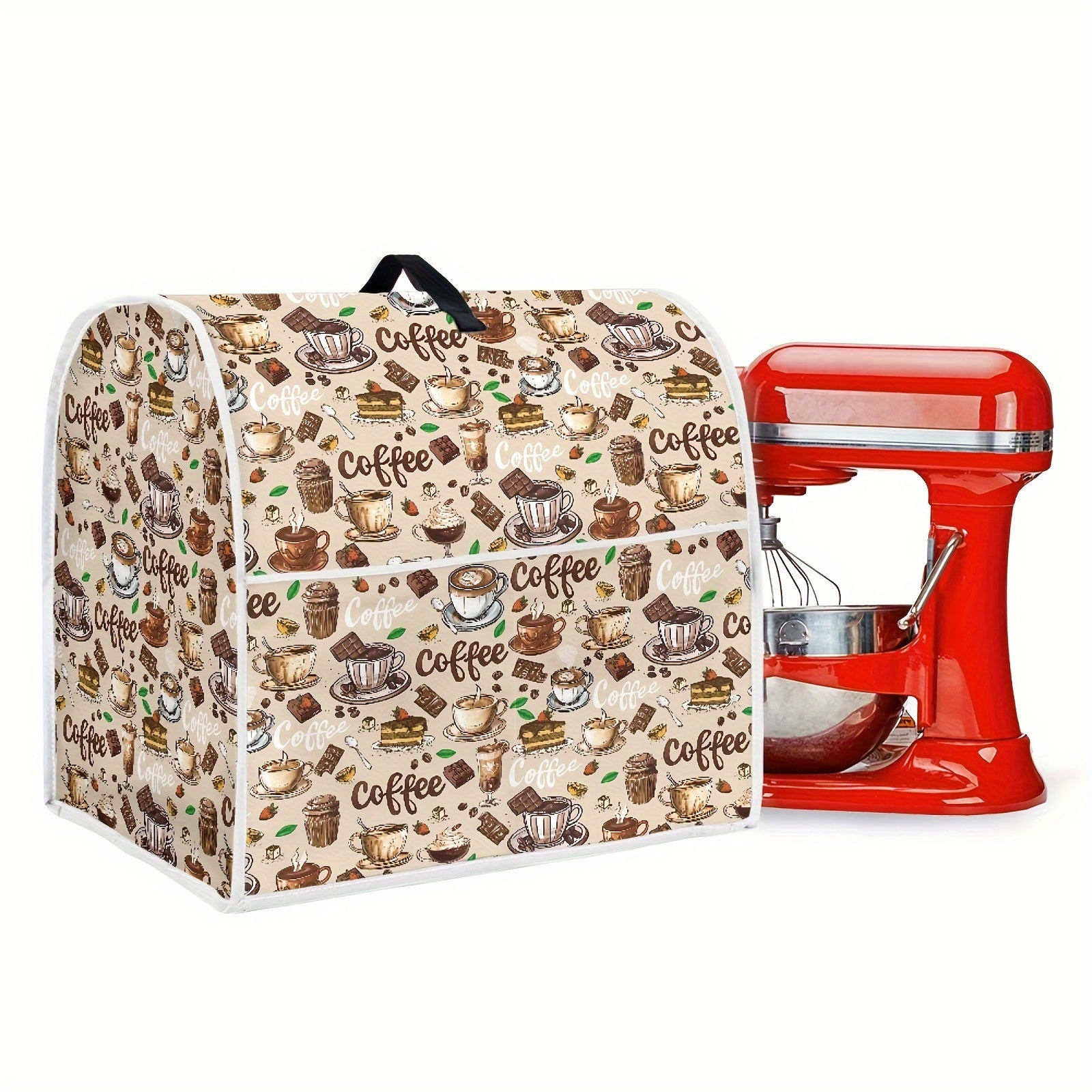 Coffee-Themed Stand Mixer Cover Dustproof Protective Kitchen Appliance Cover with Pockets