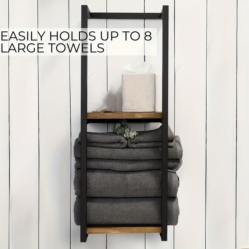 2-Tier Wall Mounted Towel Rack Wooden Bathroom Bedroom Organizer