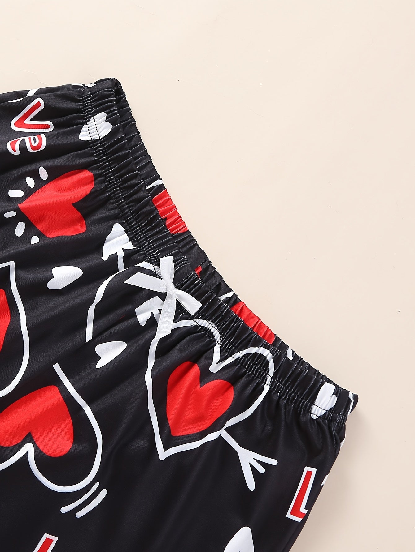 Women's Valentine's Day Pajama Set Heart Slogan Print Lettuce Trim Cami Top Elastic Shorts