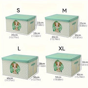 Large Capacity Fabric Storage Box with Lid Cartoon Bear Dog Dustproof Organizer for Clothes Quilts