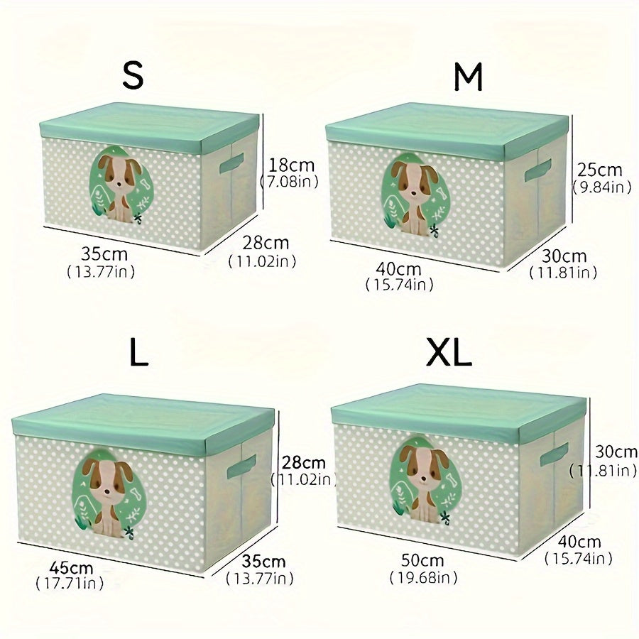 Large Capacity Fabric Storage Box with Lid Cartoon Bear Dog Dustproof Organizer for Clothes Quilts