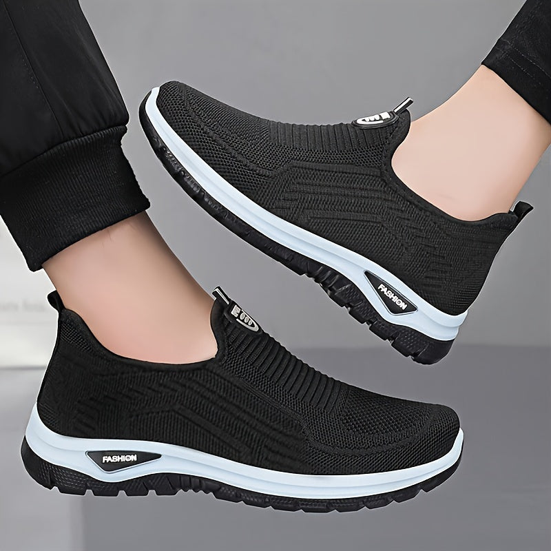 Zapatillas deportivas slip-on negras para hombre, malla transpirable, suela de goma, casuales para correr y caminar