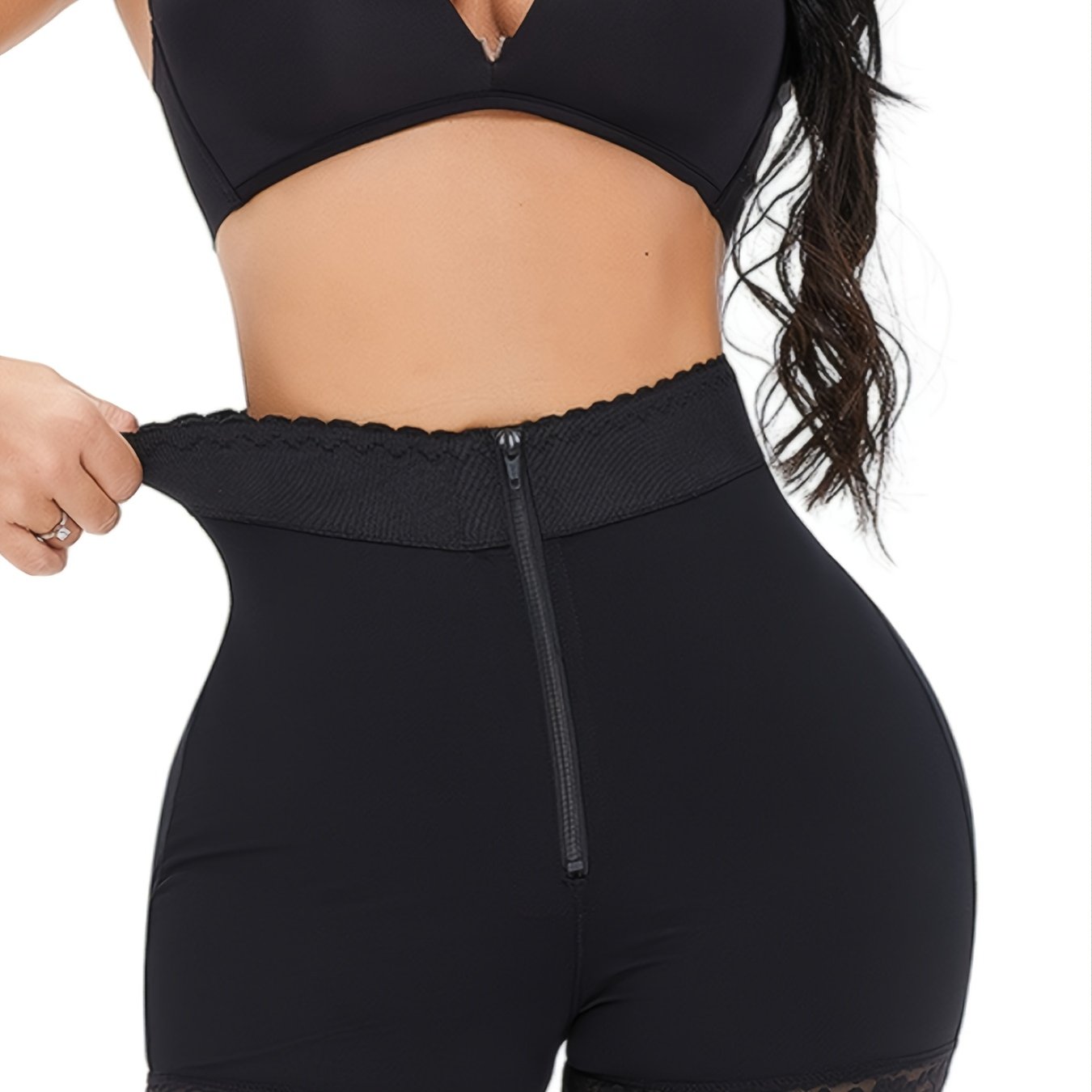 Women's Zip Up Butt Lift Hip Enhancer Shorts Solid Polyester Elastane