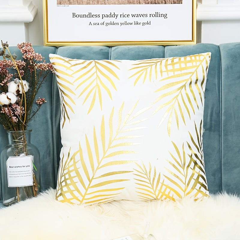 Luxurious Gold Leaf Print Throw Pillow Covers 18x18 Inches for Living Room Bedroom Sofa
