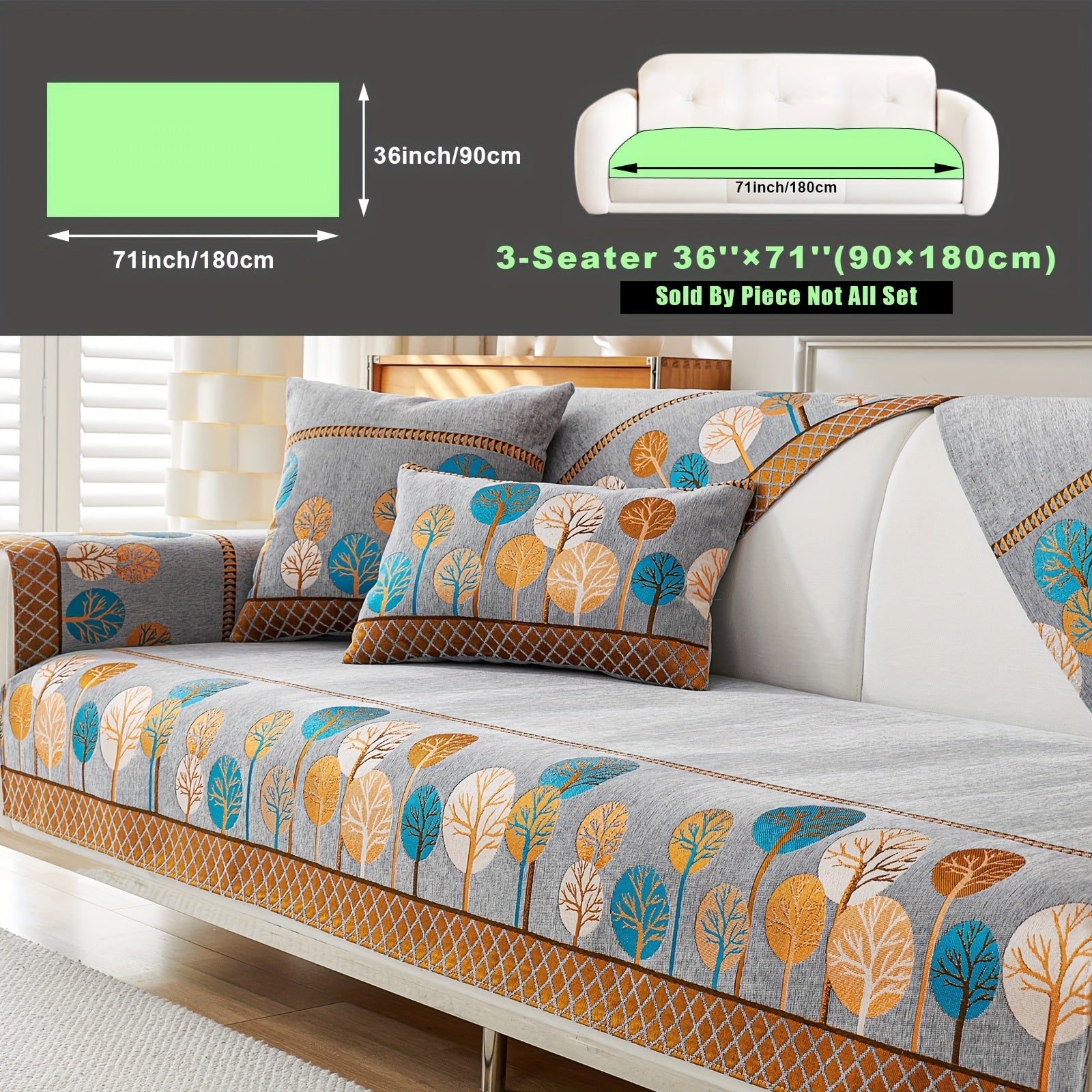 Bohemian Style Sofa Cover with Moonlight Forest Tree Pattern Non-Slip Machine Washable for Single to Quadruple Seat Sofas