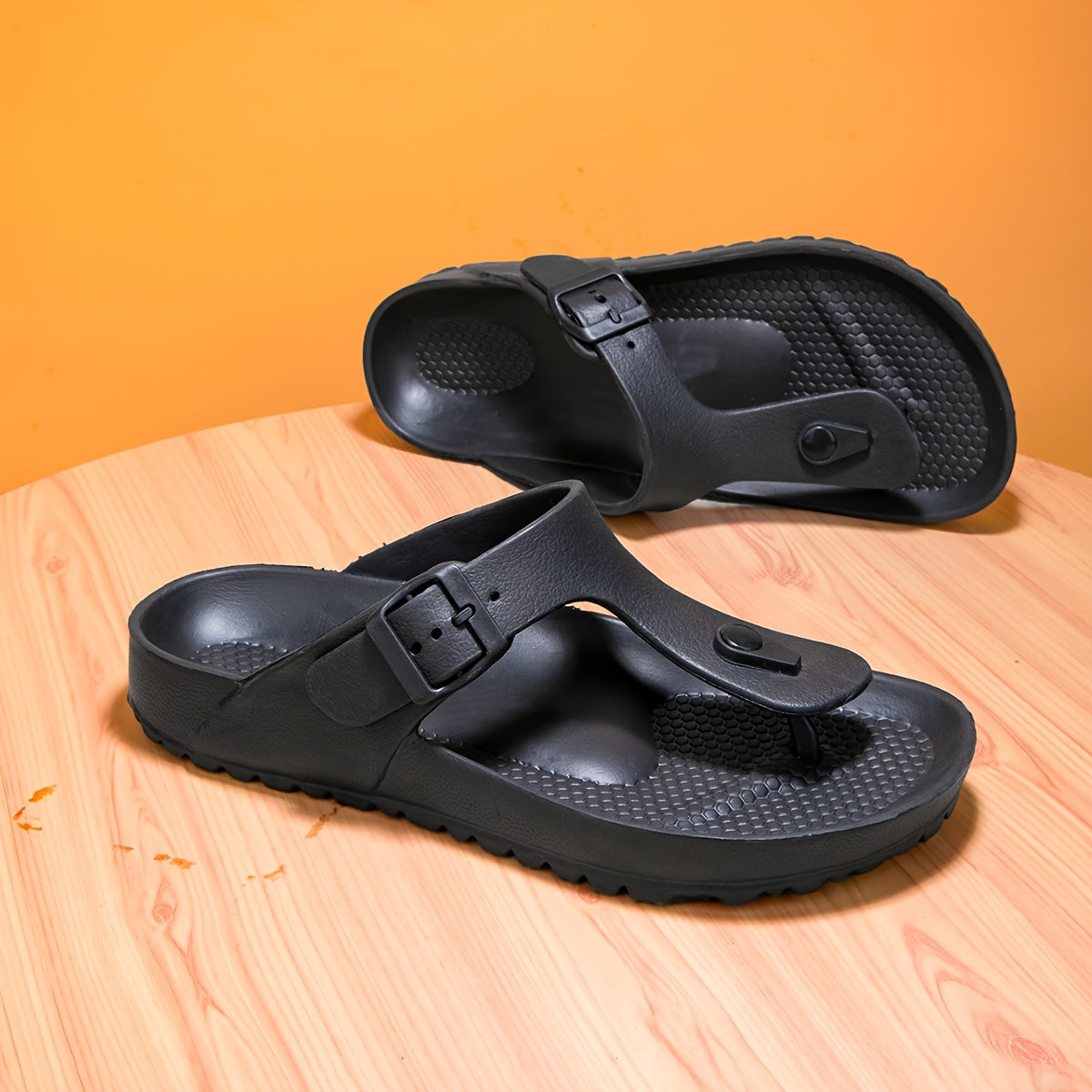 Ayollar uchun EVA slayd sandalki ochiq barmoqli T-shtrapli tekis kundalik poyabzal qora