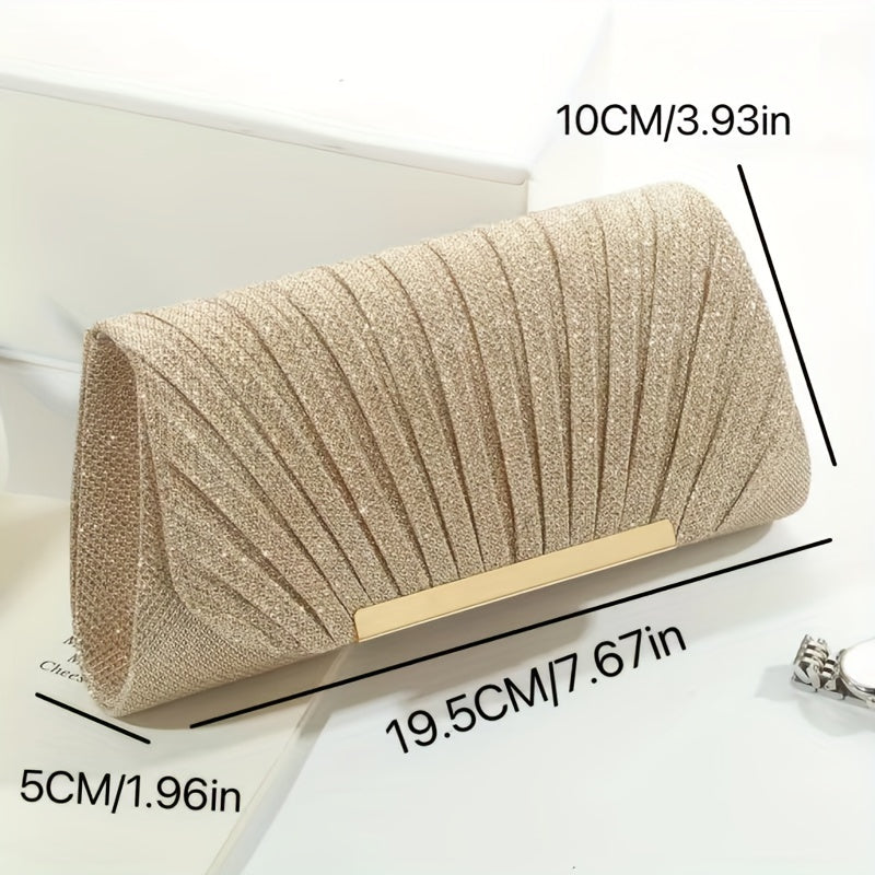 Pleated Evening Clutch Bag with Gold Embellishments for Ladies