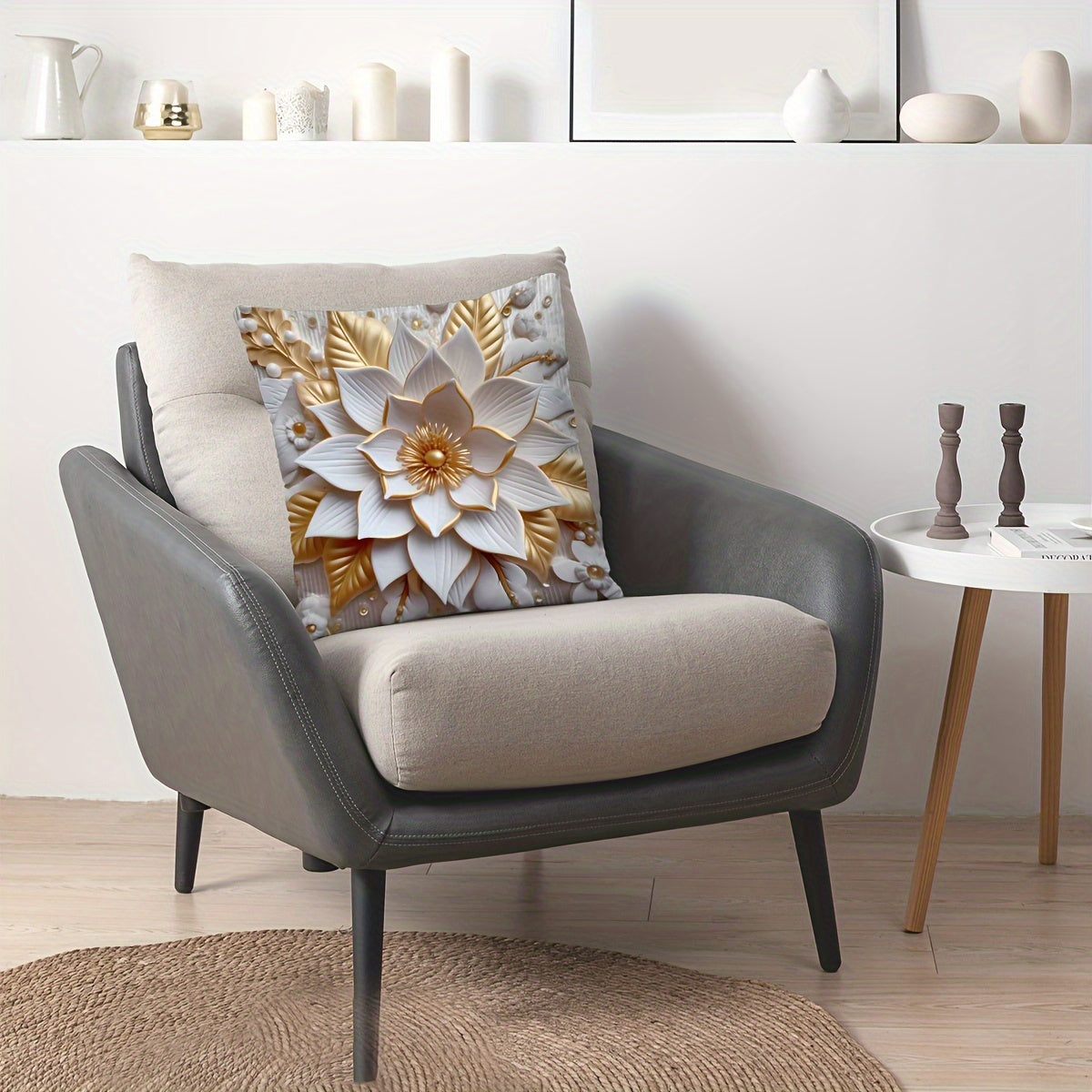 1 dona raqamli bosma yostiq qopqog'i 3D gullar naqshi bilan, bitta tomonli bosma, 44.96 sm x 44.96 sm. Divan, yashash xonasi, yotoqxona bezatish uchun mos. Yostiq yadrosi kiritilmagan.