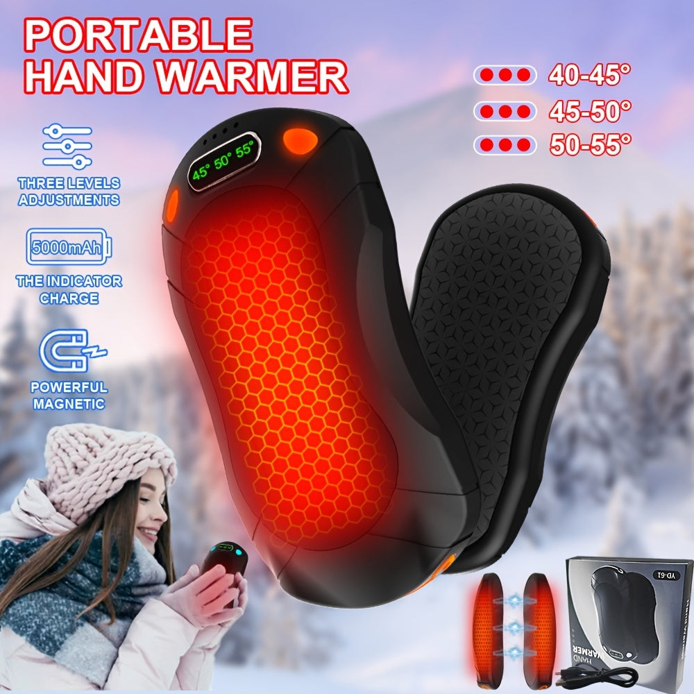 Portable Electric Heater with 3 Heat Levels and Rechargeable Magnetic Hand Warmer for Camping and Skiing