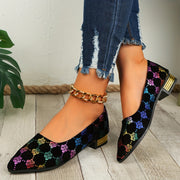 Women's Floral Pattern Mary Jane Flats Slip-On Pointed Toe Lightweight Shoes