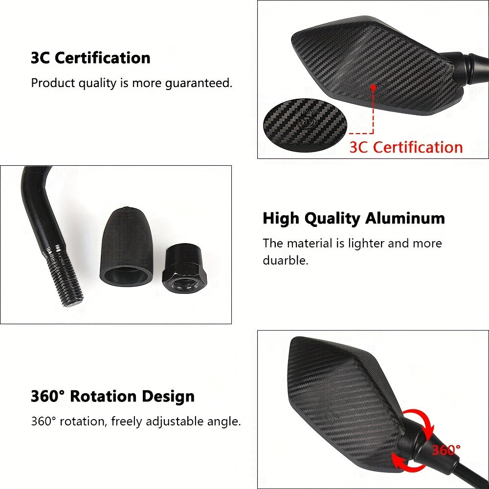 Set of 2 Motorcycle Rearview Mirrors 10Mm Universal for ATV UTV Scooter