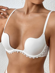 Women's Lace Trim Plunge Underwire Bra Comfortable Sexy