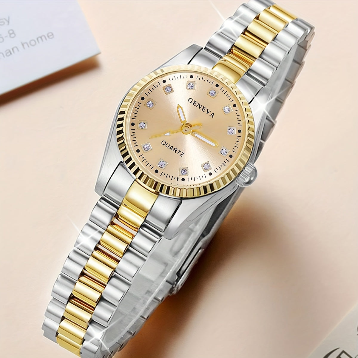 Women's Ramadan Watch Gold Encrusted Dial Alloy Strap Fashionable Wrist Watch