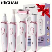 Removedor de vello eléctrico para mujer 4-en-1 de acero inoxidable recargable con USB regalo