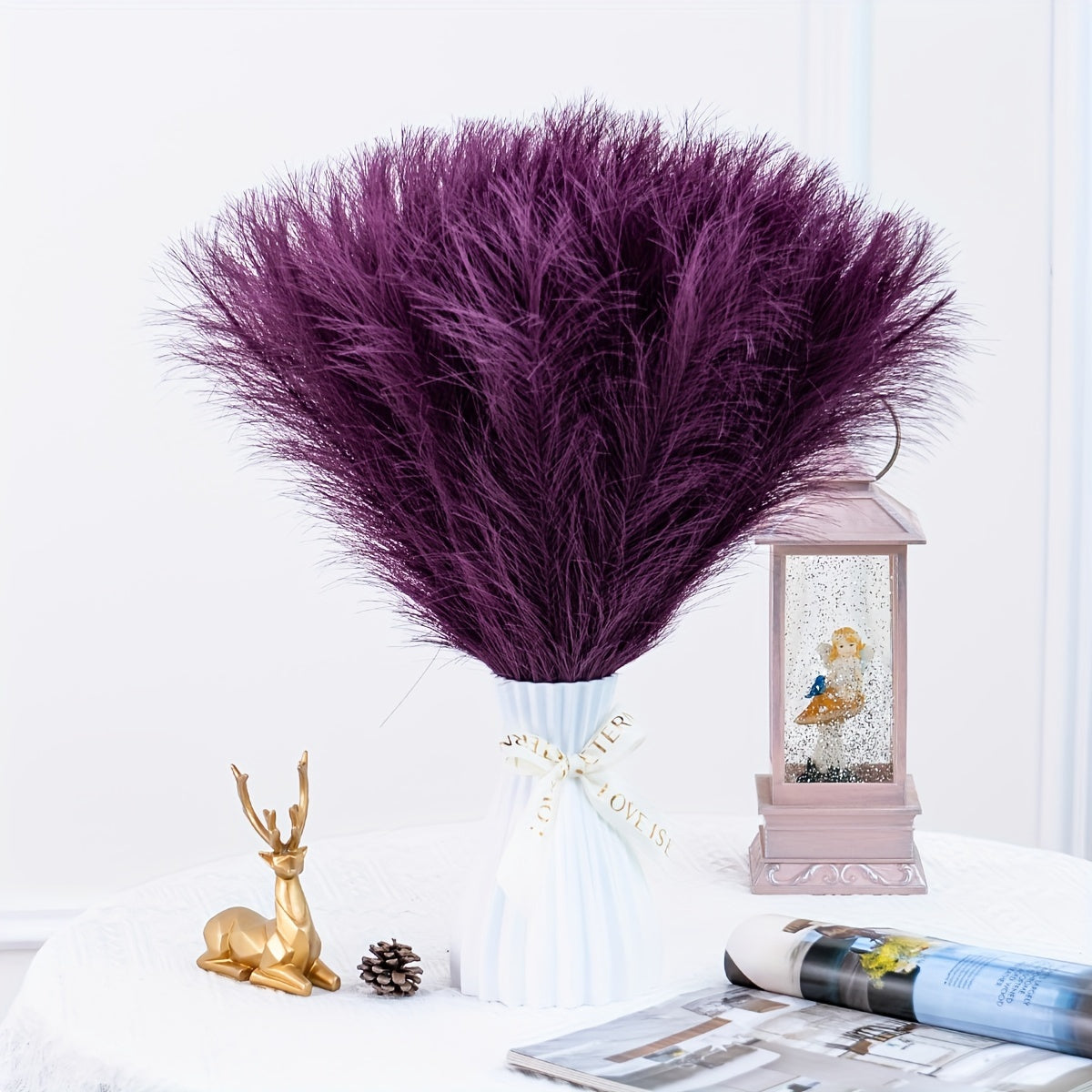 Sun'iy reed pampas gul to'plami 5 dona, 42.93 sm, bohem dekor uchun ichki xona uchun