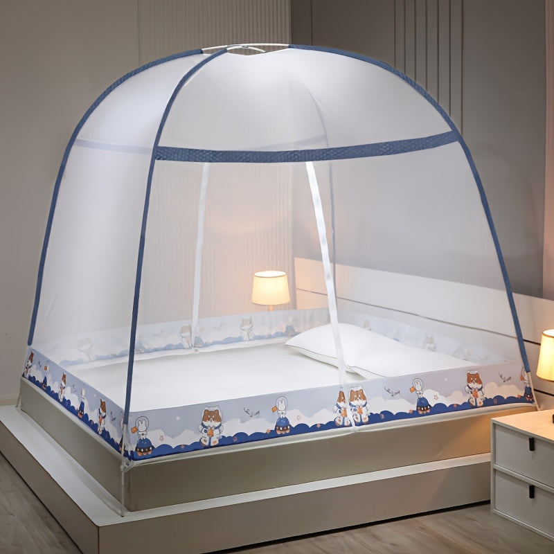 Pop-Up Mosquito Net for Bed with Full Coverage Easy Setup Durable Cartoon Design