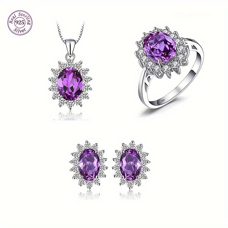 Sterling Silver Jewelry Set with Necklace Ring Earrings Zirconia Multiple Colors