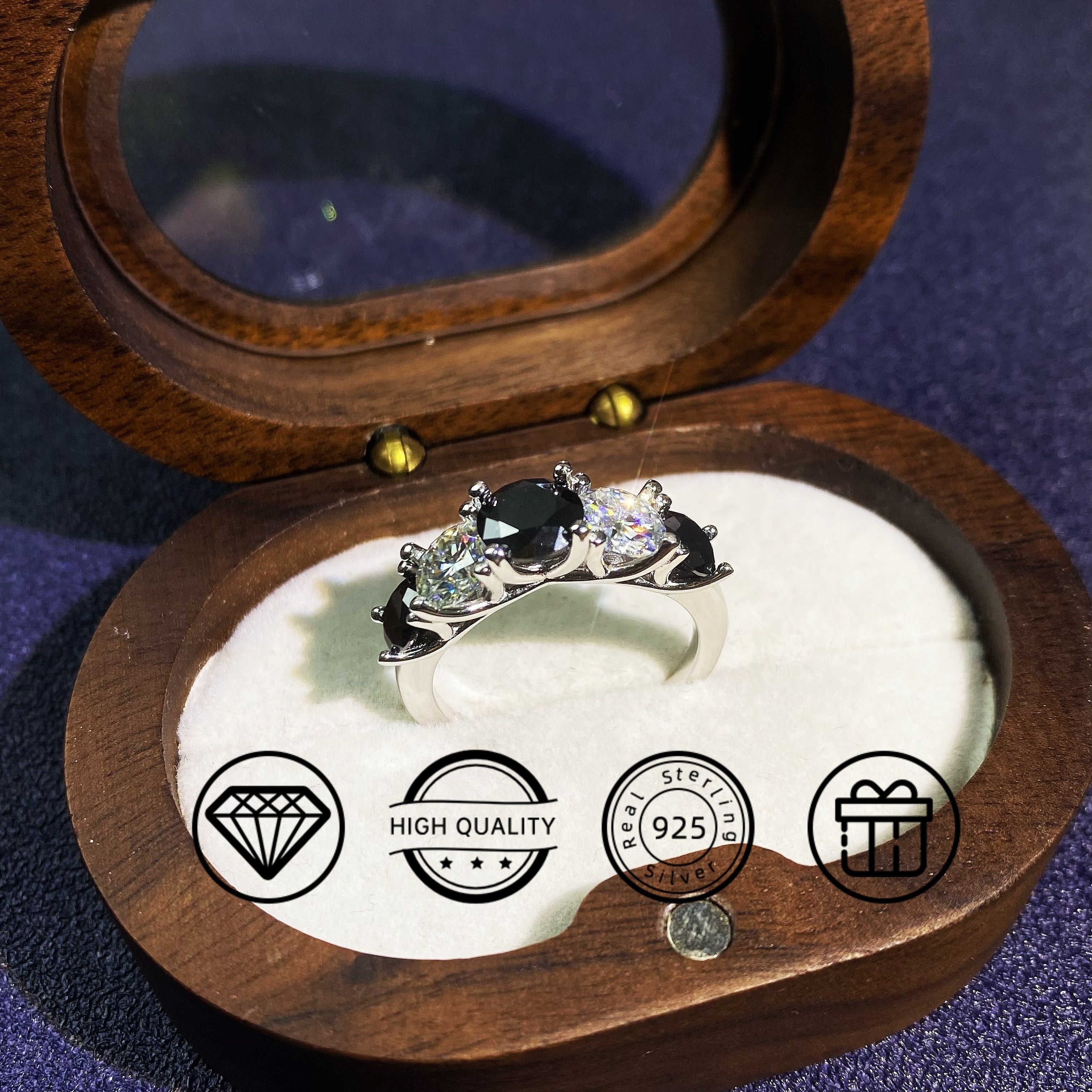 Multi-Colored Sterling Silver Rings with 3.6 Carats Moissanite for Engagement or Wedding