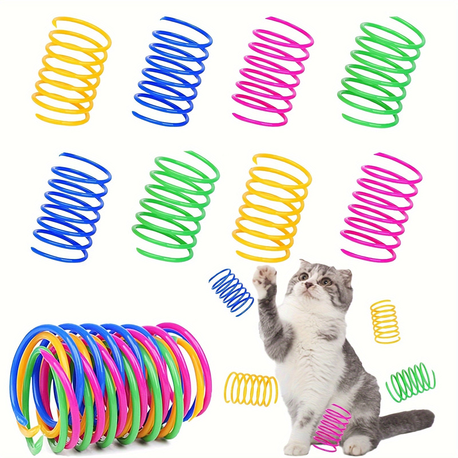 100-Pack Cat Spring Toys Plastic Coil Springs for Interactive Play Teeth Cleaning Exercise