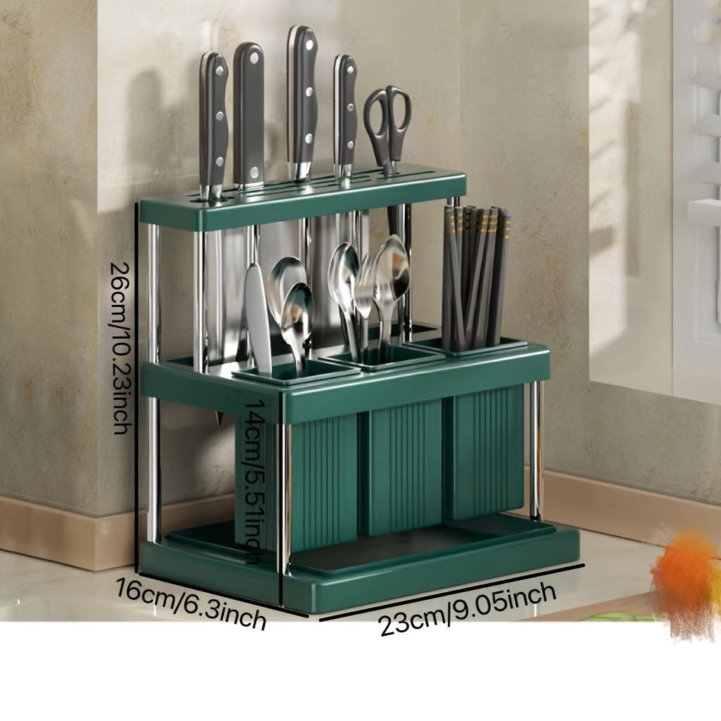 Kitchen Knife Storage Organizer with Chopsticks Tube and Integrated Storage Box