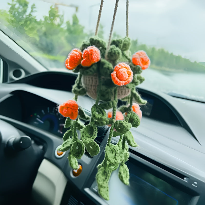 Handmade Crochet Car Mirror Charm Rearview Mirror Accessory Decor