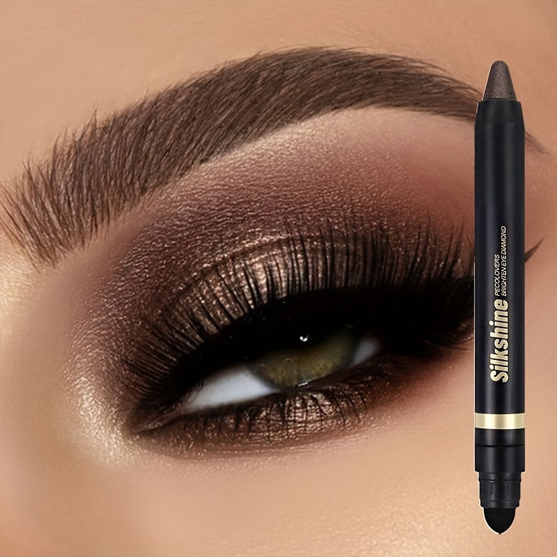 Lápiz de sombra de ojos metálico de doble punta, lápiz iluminador, de larga duración, verde, marrón, gris, azul