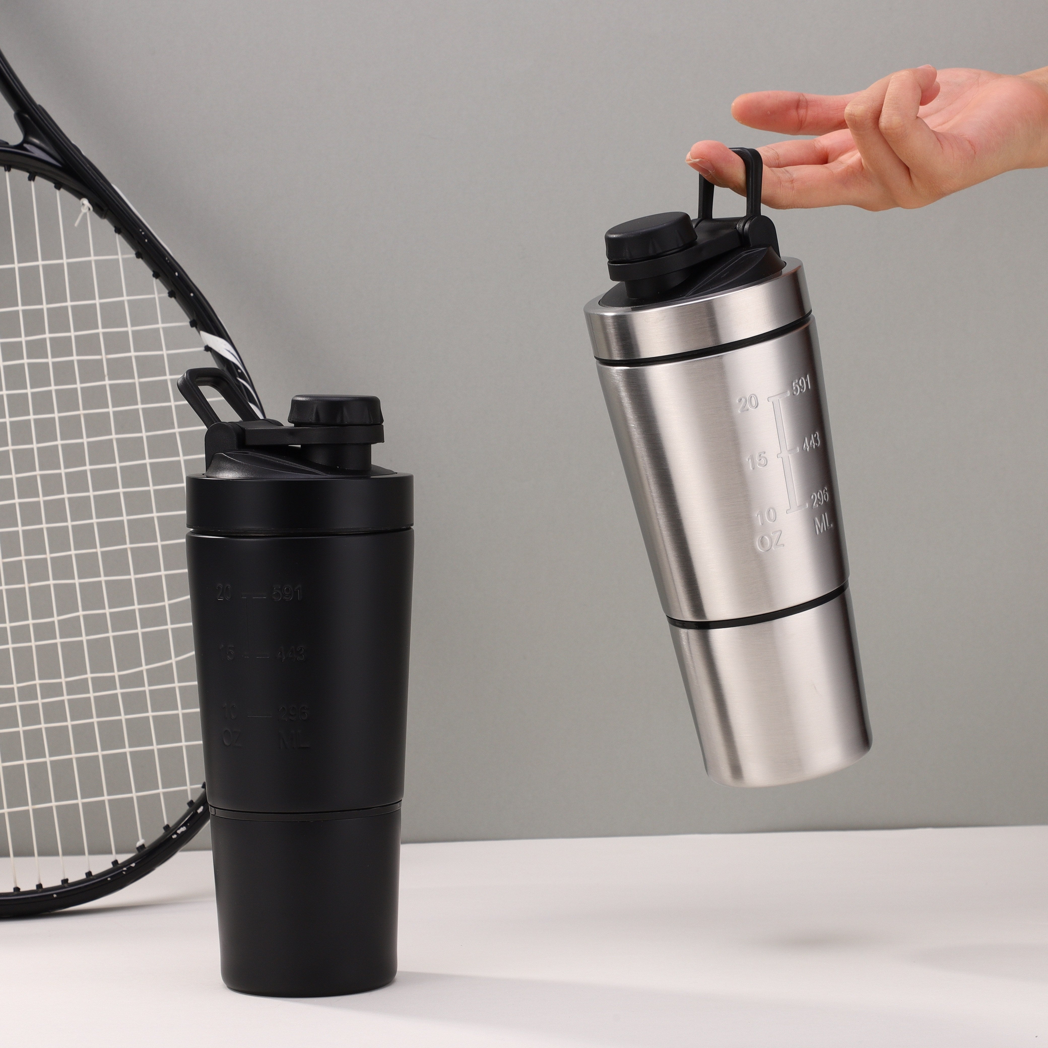 Protein Shaker Bottle with Storage Cup, Leakproof, 20oz, BPA-Free