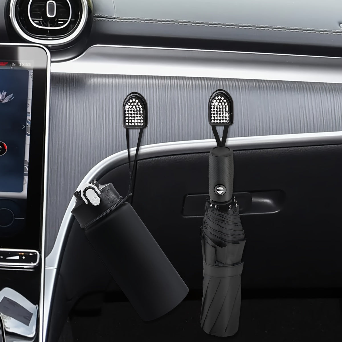 Car Interior Diamond-Embellished Hook Self-Adhesive Wall Mount Organizer