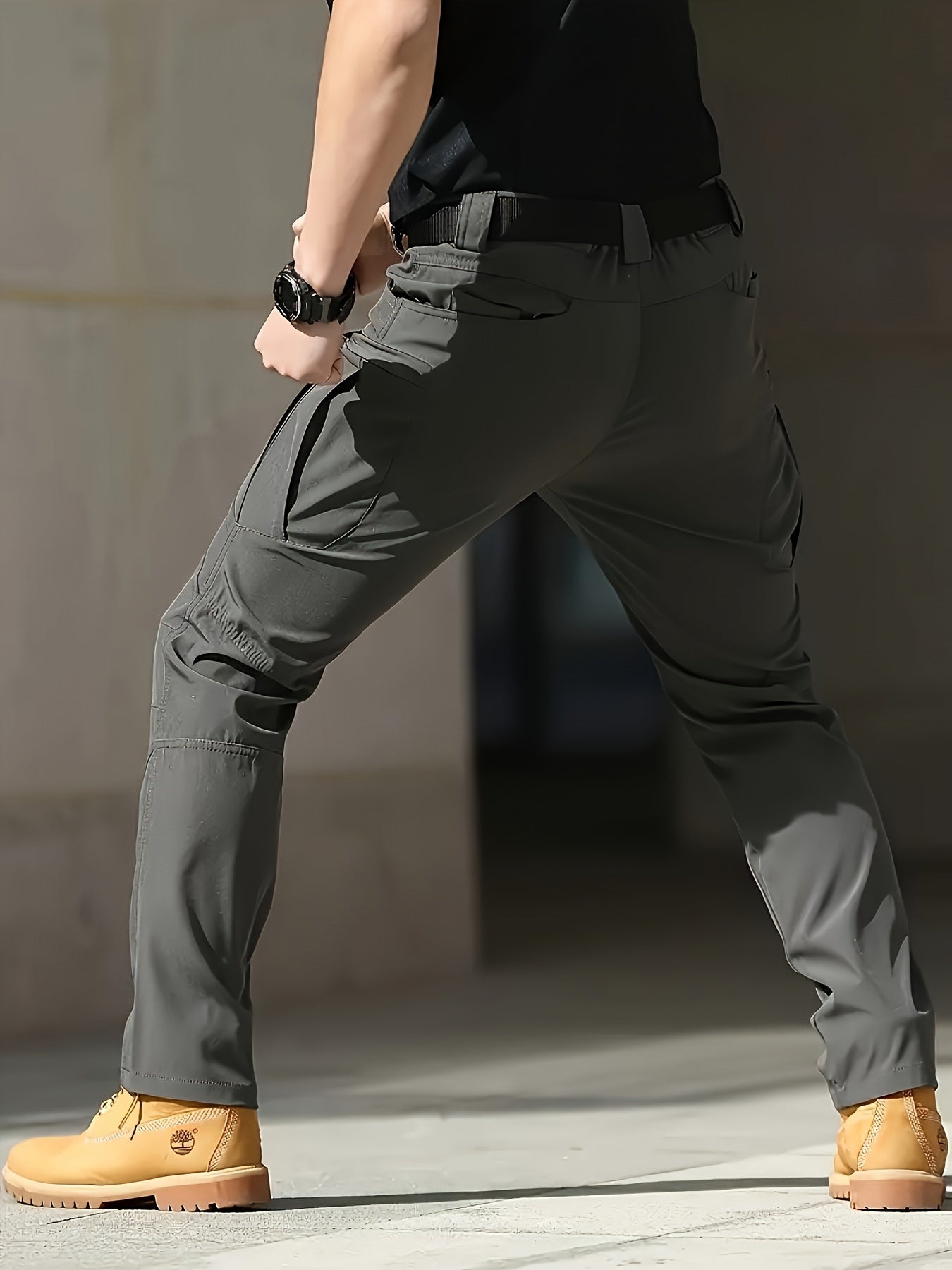 Pantalones tácticos para hombre de color gris oscuro, ligeros de poliéster, con múltiples bolsillos, para actividades al aire libre, senderismo y estilo militar