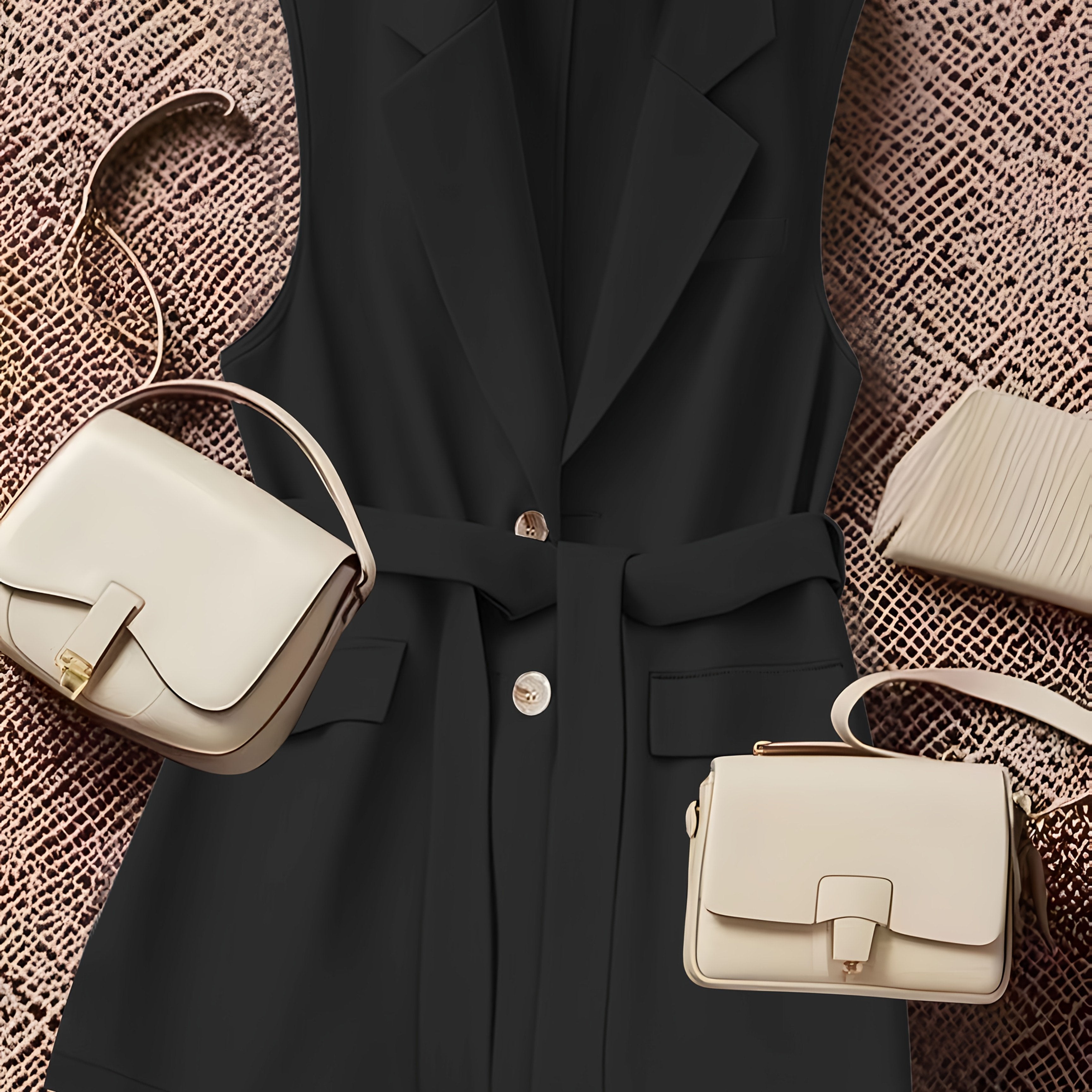 Women's Sleeveless Vest Solid Color Lapel Collar Spring Fall Woven Polyester