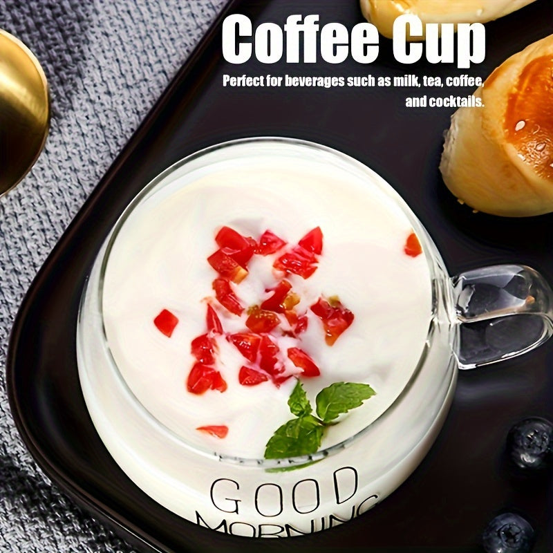 Set of 2 Nordic Glass Cups for Coffee Cereal Milk Tea Transparent Stylish