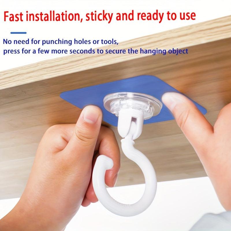 Set of 3 Self-Adhesive Ceiling Hooks Rotatable No-Drill Wall Mount for Canopy Beds Mosquito Nets Scarves and Bags