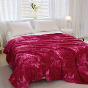 Warm Knitted Floral Blanket All-Season Polyester Bed Cover with Vibrant Pattern