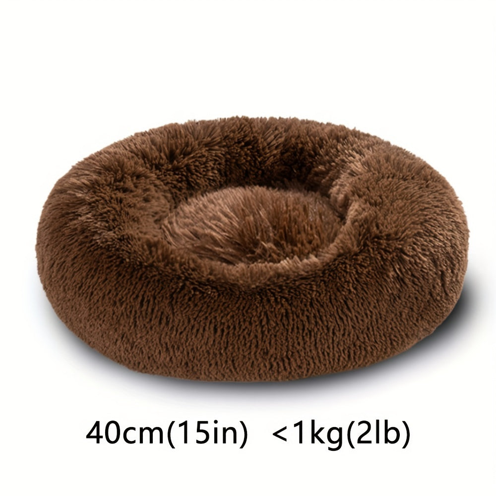 Round Fluffy Dog Bed with Non-Skid Bottom Polyester Material