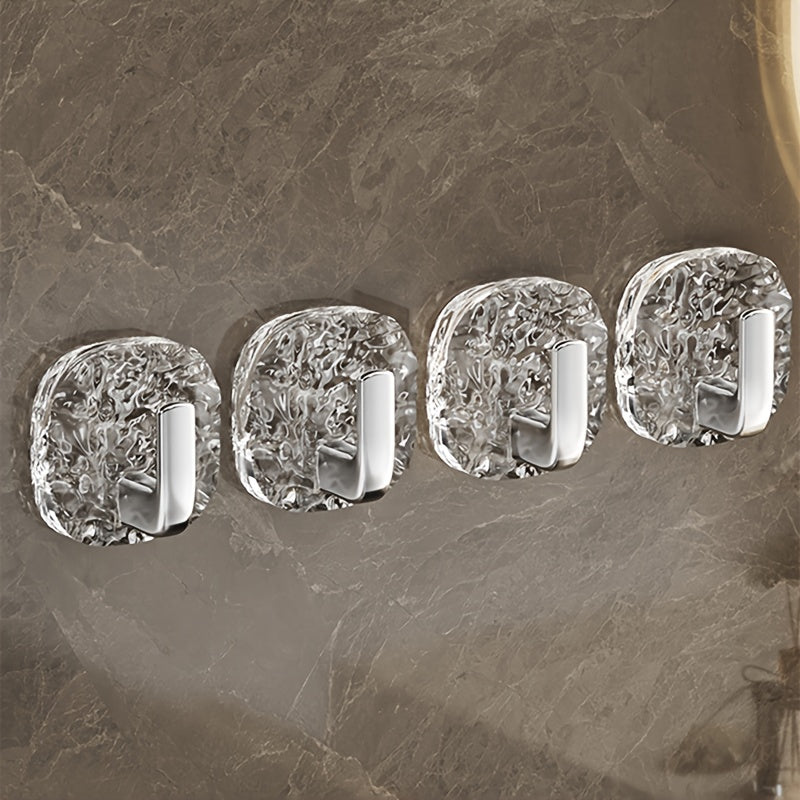 4-Pack Glacier Pattern No-Drill Wall Hooks for Kitchen and Bathroom Storage