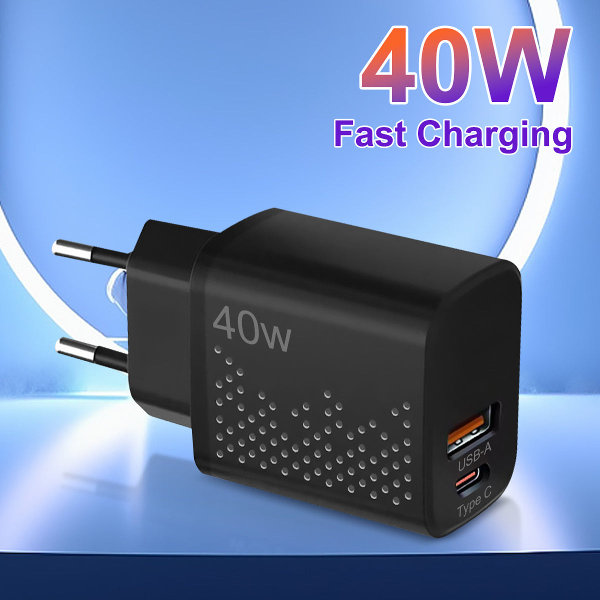 40W Dual Port USB-C Wall Charger with PD QC Fast Charging European Plug