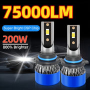 2pcs LED Car Headlights 6000K White 75000LM 200W High Low Beam Fog Lights
