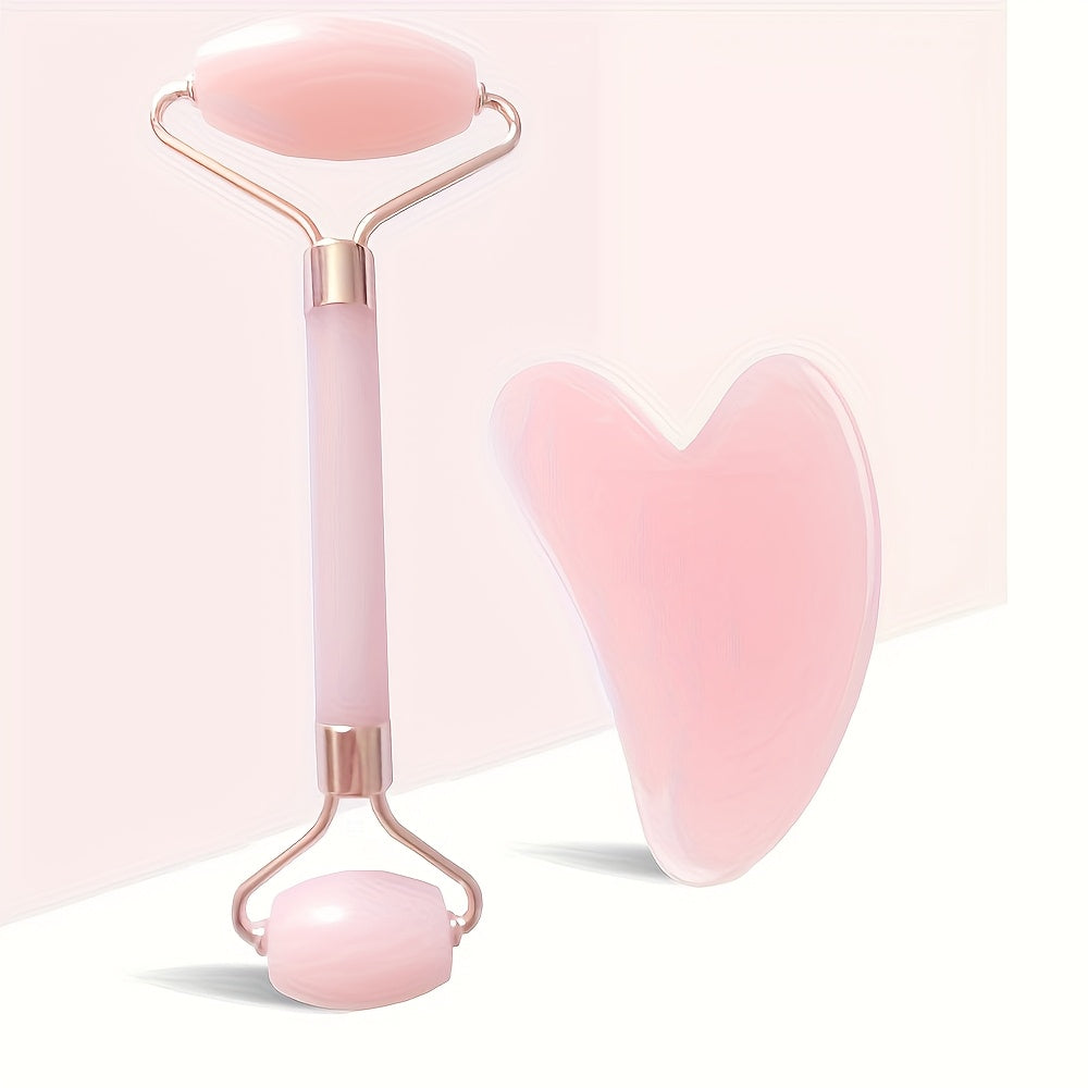 Heart-Shaped Stone Facial Massage Tool with Dual-Ended Gua Sha and Roller Fragrance-Free