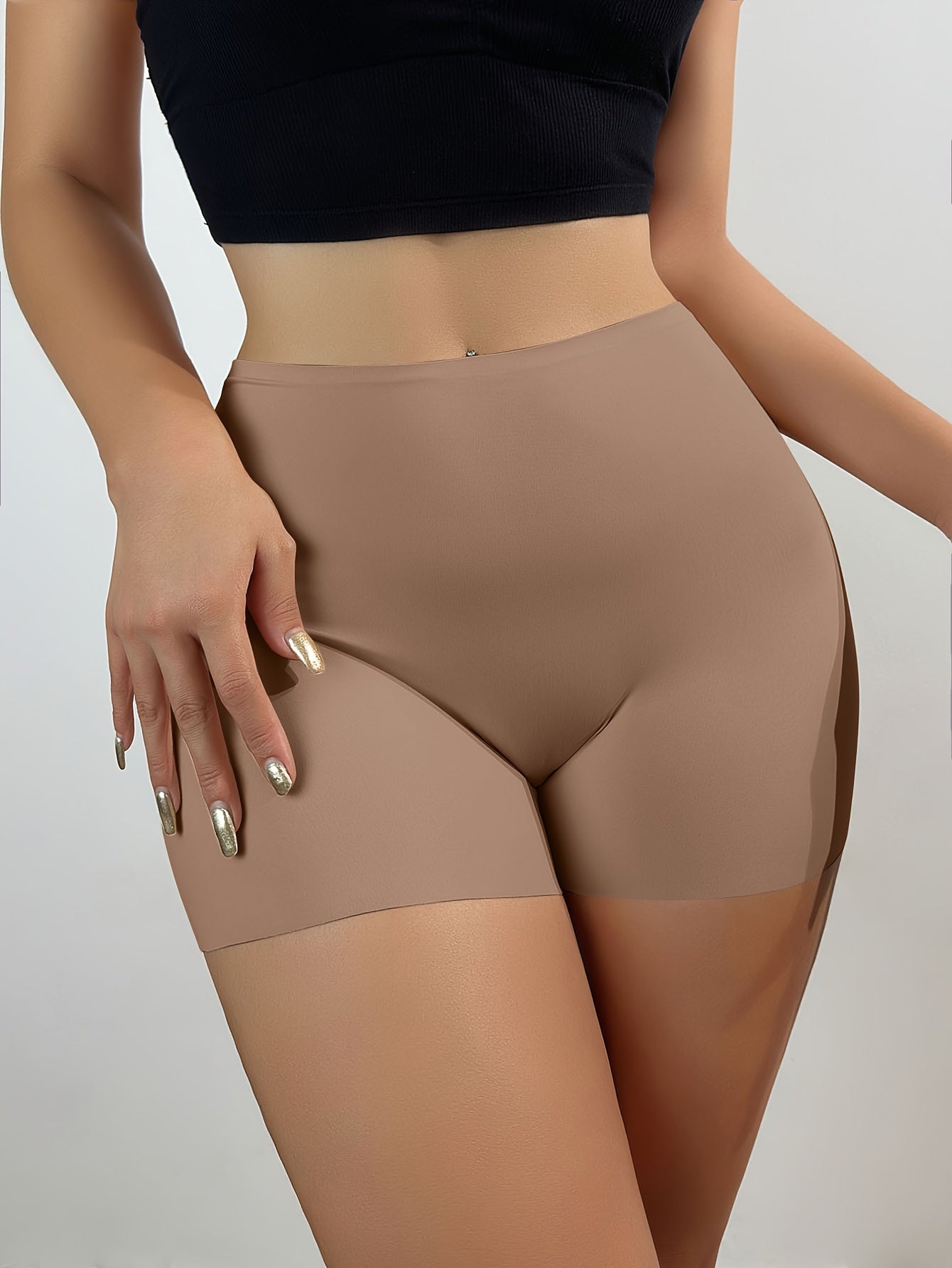 Bragas de tiro alto sin costuras para mujer, negras, antirozaduras, sin enrollarse, con dobladillo de nylon y elastano