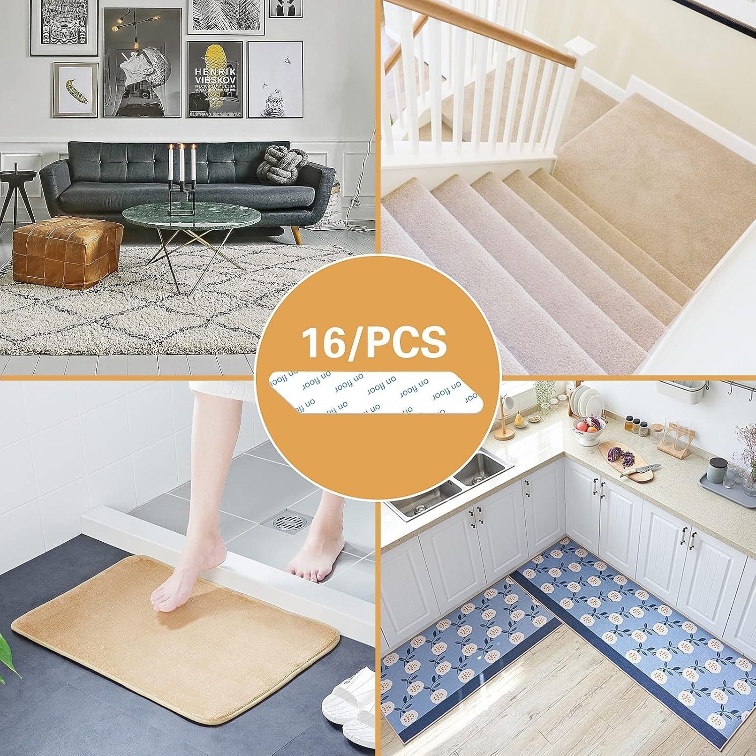 Cinta de alfombra de doble cara, lavable, desmontable, antideslizante, adhesivo para alfombras para suelos de madera dura