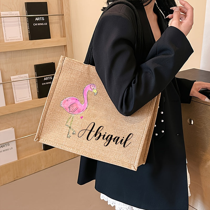 Large Flamingo Pattern Beach Bag with Monogram Tote for Summer Vacation