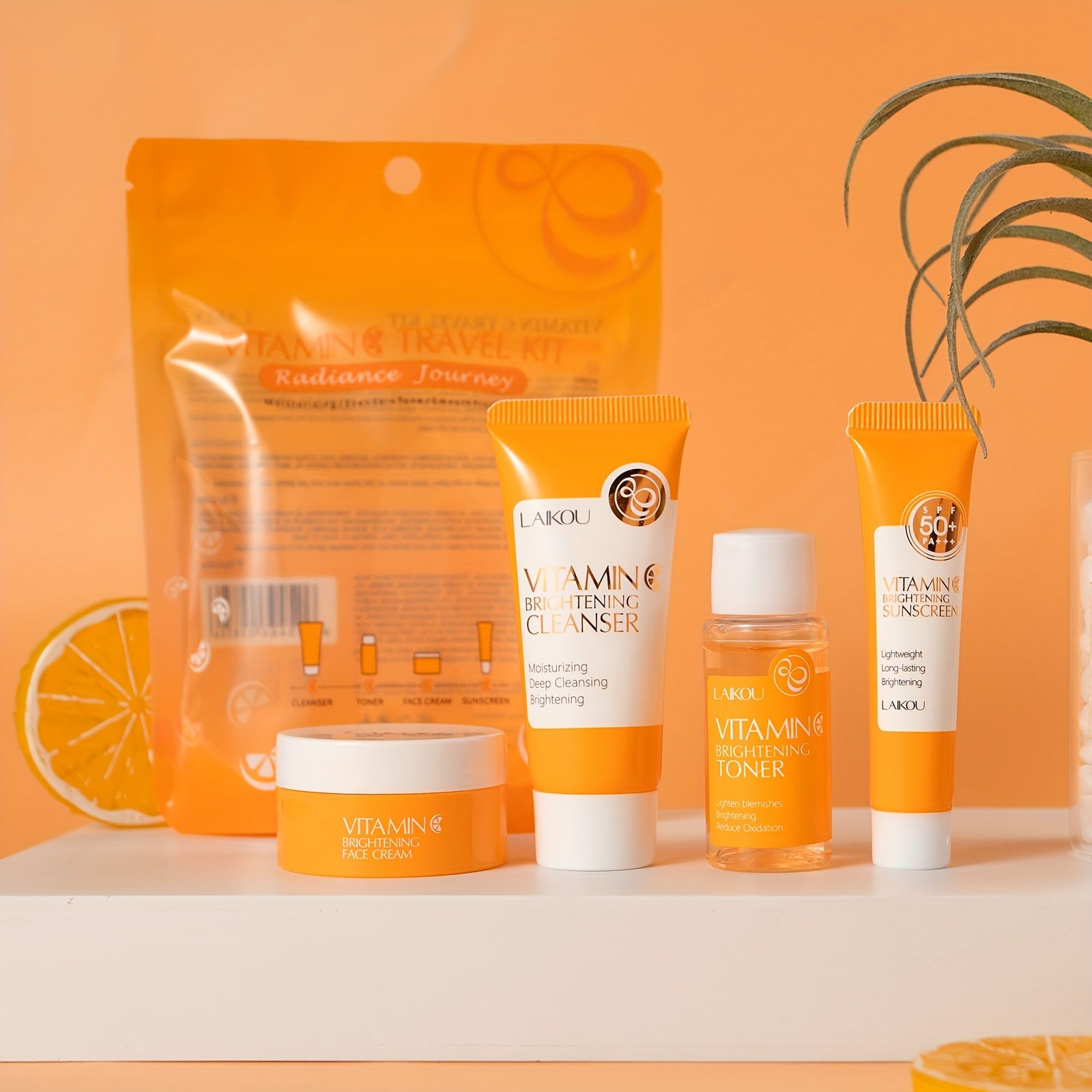 Vitamin C Skincare Set for All Skin Types Includes Cleanser Toner Moisturizer Sunscreen
