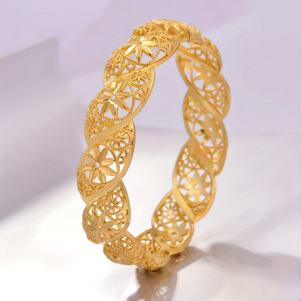 Set of 4 Gold-Plated Copper Open Cuff Bracelets for Women Adjustable Bangle Jewelry