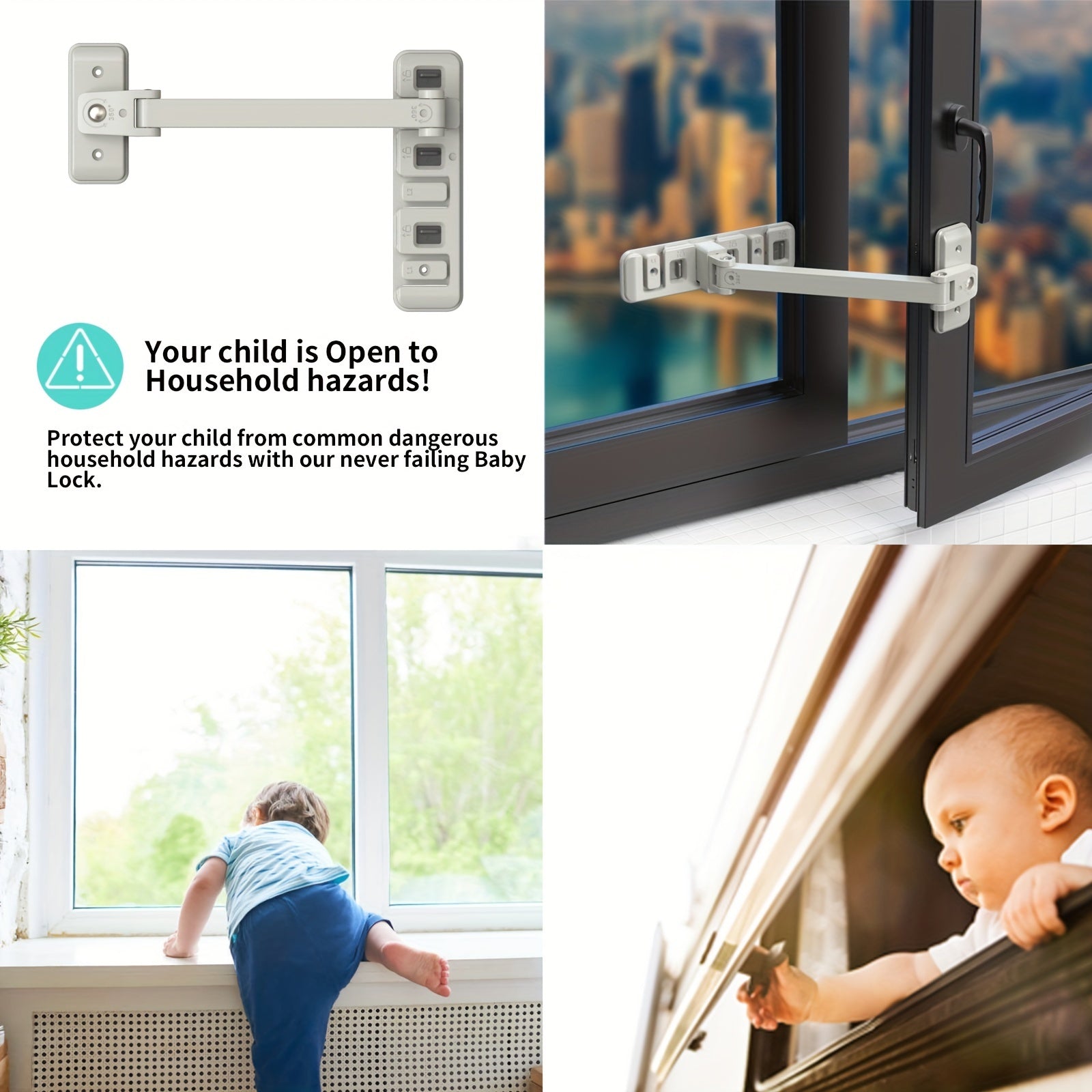 Child Safety Lock Window Lock Prevent Falls Sliding Non-Toxic Light Gray