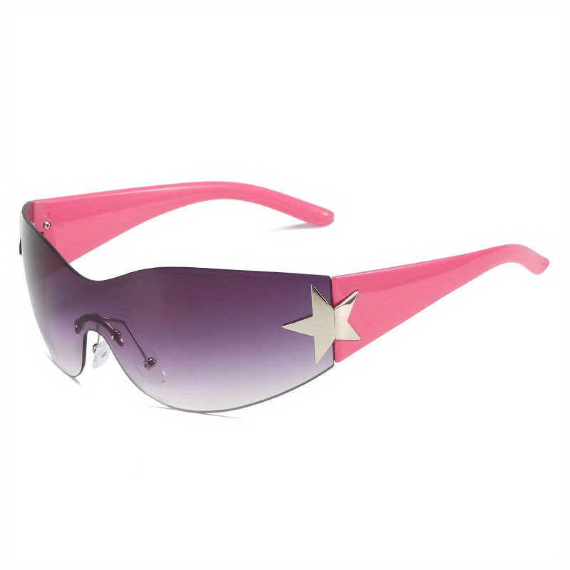 Unisex Y2K Style Gradient Lens Star Decor Wraparound Shield Sunglasses