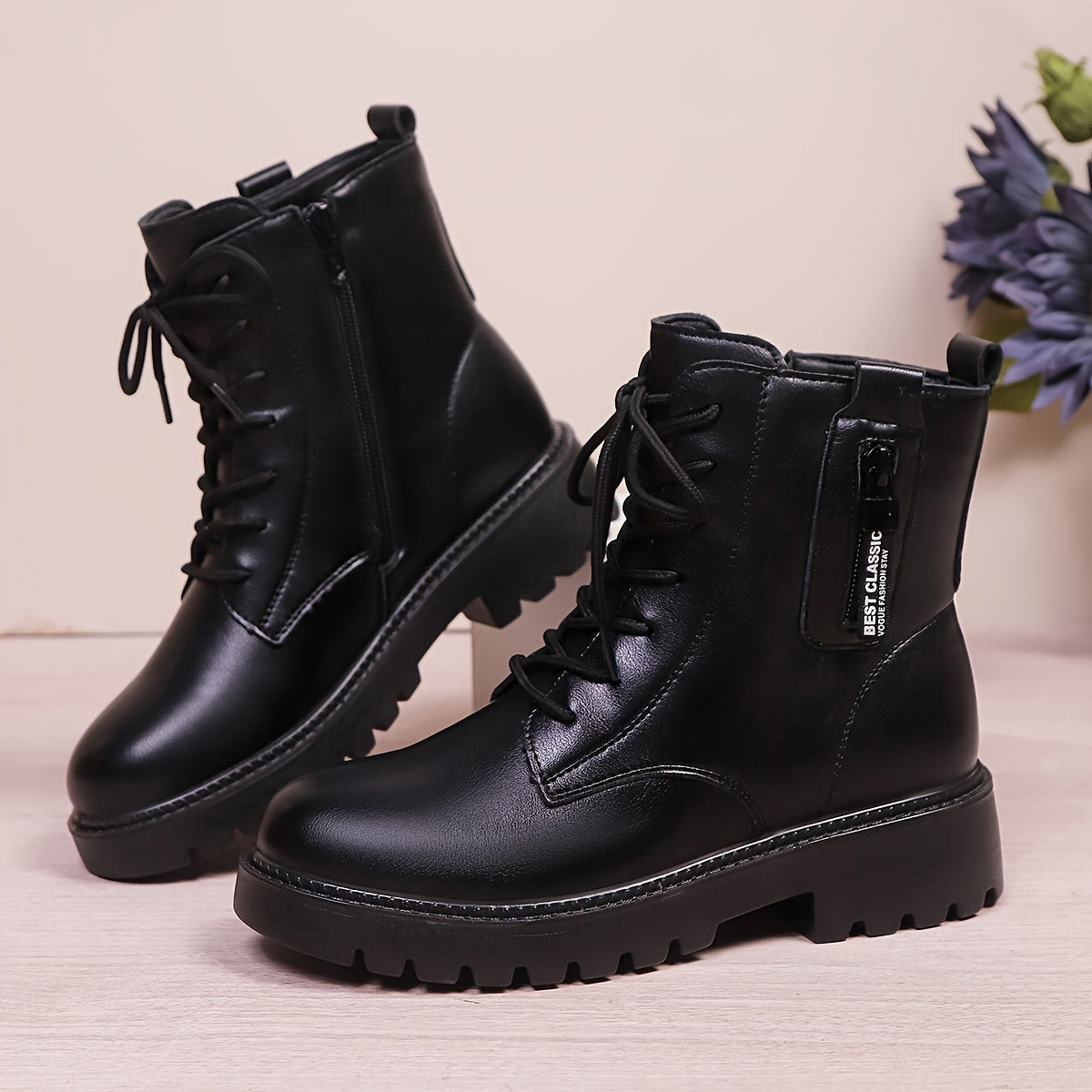 Women's Fleece-Lined Short Boots With Side Zipper Fall Winter Casual Ski