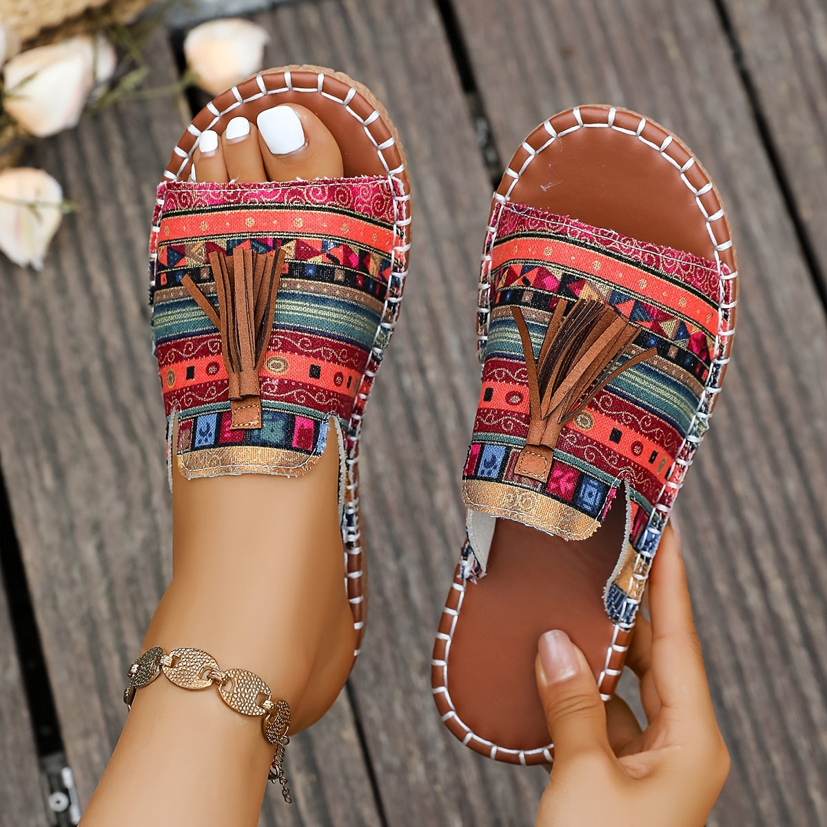 Women's Ethnic Style Casual Beach Slippers Anti-Slip Rubber Sole