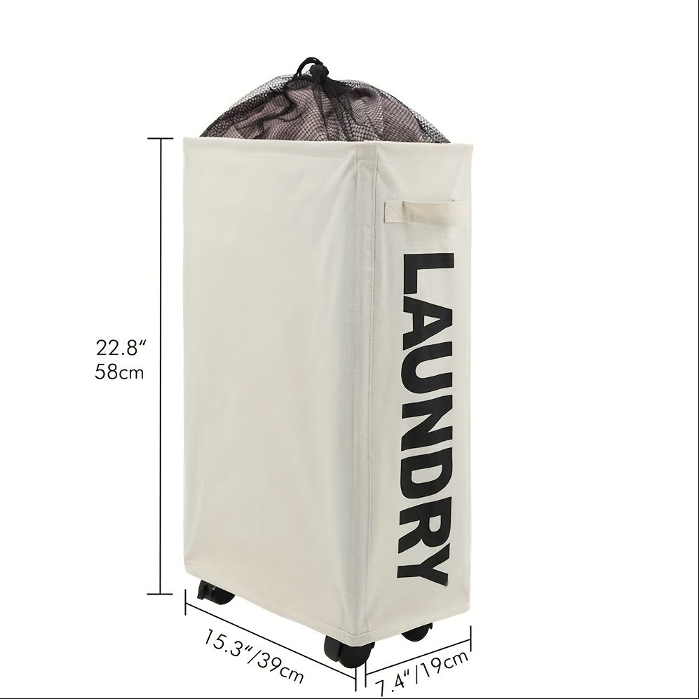 Qo‘l va g‘ildiraklar bilan yig‘iladigan kir yuvish savati 55.88cm, uy-joyni tartibga solish uchun