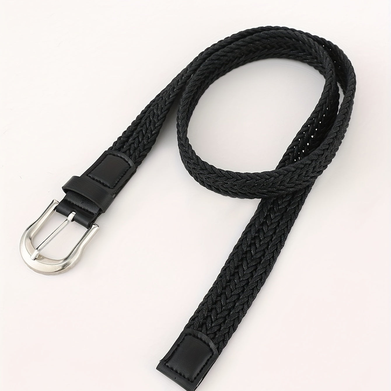Black Braided Belt for Men and Women with Pin Buckle for Jeans and Casual Wear